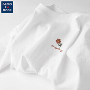 GENIOLAMODE白t恤男女短袖男款夏季衣服寬松純棉中性風(fēng)學(xué)生簡約打底半袖男生 白色(幸運(yùn)花花胸標(biāo)) XL (180)