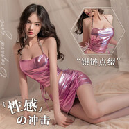 霏慕情趣內(nèi)衣女性感睡衣極污誘惑夜店風(fēng)漆皮衣燙金烗彩亮片緊身分體套裝制服套裝吊帶露奶免脫丁子褲主播制服 燙金炫彩粉【系帶抹胸+包臀裙+T褲】
