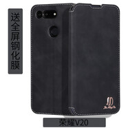 金銘品 榮耀V20手機(jī)殼翻蓋PCT-AL10隱藏磁吸扣軟邊內(nèi)全包硅膠車線防摔保護(hù)仿真皮套男女款 榮耀V20-黑灰 配全屏鋼化膜