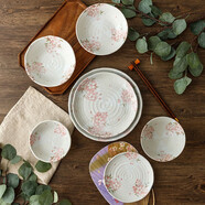 陶趣居日式盤(pán)子日本制造櫻花餐具套裝碗盤(pán)3D櫻花雨面設計陶瓷套裝間取櫻 9.7英寸平盤(pán)