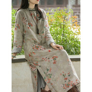 依儷烏棉麻長(cháng)裙子連衣裙到腳踝袍子改良旗袍秋冬印花加厚盤(pán)扣加絨中國風(fēng) 圖片色 2XL 145-10斤