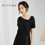 金苑短袖T恤女2022夏季新款斜肩設(shè)計(jì)感小眾氣質(zhì)淑女上衣F222106 黑色 S