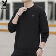 花花公子（PLAYBOY）長袖t恤男春秋季新款寬松休閑百搭潮流圓領(lǐng)衛(wèi)衣男簡約上衣打底衫 Q-ZHONDHH121黑色 L