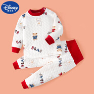 迪士尼（Disney）兒童保暖內衣套裝秋冬加厚男女寶寶家居服夾棉嬰兒秋衣秋褲睡衣服 公仔小熊 【高腰】 100 cm建議身高80-90cm2-3歲