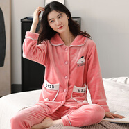 JIAQI睡衣女秋冬季法蘭絨保暖加厚家居服長(cháng)袖翻領(lǐng)珊瑚絨新款女士冬套裝 7210 M (160) 建議體重80-100斤