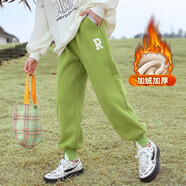 好莉婭女童褲子加絨加厚一體絨兒童棉褲新款4-12歲中大童冬裝長(zhǎng)褲保暖潮 R字母褲 果綠色一體絨 150(建議身高145左右)