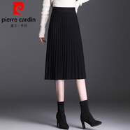 皮爾卡丹（pierre cardin）毛呢半身裙女小個(gè)子2024春秋新款黑色字裙春秋中長款高腰百褶裙針 黑色 65cm 針織毛線 秋冬款 均碼 90-140斤可穿