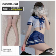 可愛(ài)清純制服套裝性感學(xué)院風(fēng)超短裙JK風(fēng)水手服性感 學(xué)生套裝+白色過(guò)膝絲 均碼(建議80-120斤)