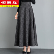 恒源祥品牌女裝2025秋冬新款百搭格子毛呢半身裙女高腰A字長(zhǎng)裙大擺舞裙 深灰暗格子 2XL