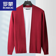 羅蒙（ROMON）冰絲針織開衫毛衣男春秋外套休閑純色大碼潮流薄款長(zhǎng)袖毛線衫 略薄-冰絲酒紅色 單外套 4XL 180-195斤