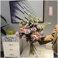 歐城輕奢風(fēng)仿真花假花擺件 歐式美式仿真花套裝客廳裝飾花餐桌花盆栽 紫皇后花束