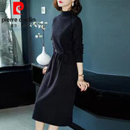 皮爾卡丹（pierre cardin）連衣裙女2025春秋新款韓版寬松中長款過膝收腰打底內(nèi)搭連衣裙針織 黑色 XL
