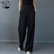 弄堂里輕奢2024春夏新款亞麻闊腿褲女士寬松顯瘦休閑褲棉麻直筒褲長(zhǎng)褲子 黑色 XL 建議120-130斤