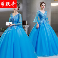 音樂(lè )藝考禮服蓬蓬帶袖彩紗學(xué)生聲樂(lè )主持人演出服裝女士舞臺獨唱蓬蓬裙長(cháng)款晚禮服女成人唱歌 湖藍色 XXXL