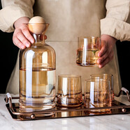 川島屋北歐冷水壺玻璃耐高溫大容量涼白開(kāi)水壺家用水杯套裝涼水壺果汁壺 琥珀玻璃杯