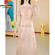 皮爾卡丹（pierre cardin）品牌新中式國風(fēng)連衣裙2025新款女夏精致高貴旗袍十三行品牌套裝裙 粉色 M 【建議85-105斤左右】