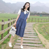 薇戀夢嵐連衣裙學(xué)生夏高中生初中生女生裙子夏季韓版衣服可愛長款仙女裙少女中學(xué)生熱天學(xué)院風(fēng)寬松顯瘦中長裙 7000兩牛仔裙 S