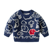 嘟嘟家兒童毛衣秋裝男童保暖打底衫寶寶秋季休閑毛線(xiàn)衣女童針織圓領(lǐng)上衣 藍色 100