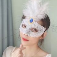 愛(ài)維逸萬(wàn)圣節(jié)面具男女半臉公主化裝舞會(huì)兒童表演出道具裝扮成人年會(huì)派對(duì) 龍紋羽毛白色-適合4歲以上兒童及成人