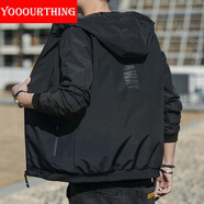 YOOOURTHING男士休閑夾克青年時尚休閑連帽外套男城市輕戶外春秋冬加絨夾克男 XZ1402-1943-黑色 3XL 【建議150-165斤】