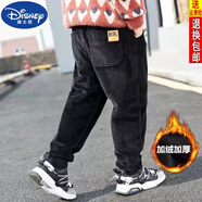 迪士尼（DISNEY）品牌男童燈芯絨一體絨褲子秋冬23款兒童加絨加厚外穿男孩直筒長(zhǎng)褲 黑色一體絨【加絨加厚】 150