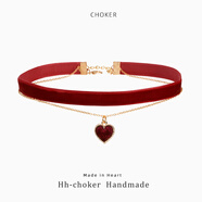 ROSENA SAMMI黑色絲絨choker項圈女頸帶鎖骨鏈項鏈頸鏈脖子配飾品chocker頸環(huán) 【普通保色版】紅色雙層植絨愛心