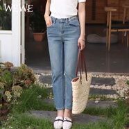 唯唯（WEWE）春季新款女裝休閑直筒百搭顯瘦牛仔褲簡(jiǎn)約通勤 牛仔藍 S(26)