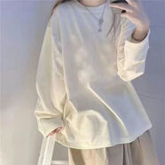 GOCHIEI新款圓領(lǐng)長(cháng)袖T恤女學(xué)生韓版寬松白色上衣中長(cháng)款薄款打底衫上衣服 #純色[優(yōu)質(zhì)款] S [建議70斤-85斤]