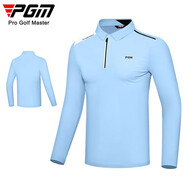 PGM 新品 高爾夫服裝男士長(cháng)袖t恤 翻領(lǐng)拉鏈 簡(jiǎn)約百搭運動(dòng)golf男裝 YF492-淺藍色 M