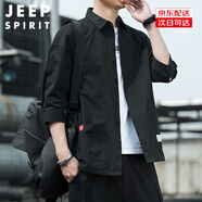 JEEP SPIRIT吉普外穿襯衫男百搭純色韓版長(zhǎng)袖男七分袖夏季休閑上衣男襯衣工裝 黑色8829（七分袖） XL