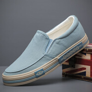 寶達（baoda）帆布鞋男新款夏季透氣懶人鞋一腳蹬潮流百搭老北京布鞋平底板鞋男 水藍色 39