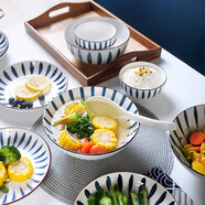 惠麗源日式釉下彩陶瓷器餐具家用套裝碗碟筷盤子微波爐吃飯喬遷禮物 蘭18（4碗4盤4勺4筷1湯碗1湯勺