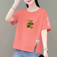 尚濤t恤女短袖寬松體恤顯瘦上衣2025夏季女裝新款韓版打底衫女 玫瑰熊 粉色 XL 建議110-120斤