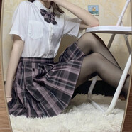 貴蘭姿jk制服套裝女半身裙夏季新款學(xué)院風(fēng)學(xué)生日系校服JK格裙百褶裙短裙 極夜之歌（格裙+短袖襯衫+黑絲） M 【95-105斤】