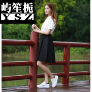 夏天穿的綿麻下身裙短裙女半身裙春新款文藝學(xué)生及膝百褶君裙高腰復古A字中裙 黑色55cm中裙 M