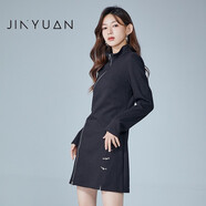 金苑（JINYUAN）連衣裙女2022冬季新款時尚氣質(zhì)設計感拉鏈小黑裙G225108 黑色 M