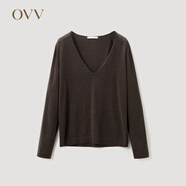 OVV【可機洗黃金羊毛】秋冬熱賣(mài)女裝簡(jiǎn)約深V領(lǐng)長(cháng)袖針織衫 深咖（凈色）A6 S