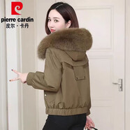 皮爾卡丹（pierre cardin）海寧派克服女2025冬季短款小個(gè)子內膽可拆卸皮毛一體仿皮草外套 軍咖色(內膽不可拆) M 建議105斤以下