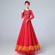 菲奢蘭新疆舞蹈服裝女大擺裙開場舞大擺裙演出服720度大擺舞蹈女長裙 裙擺180度 XL