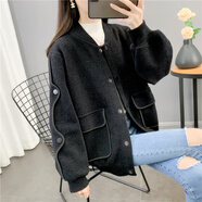 妍莉芬（yanlifen）短外套女棒球服女裝2025年新款春季毛呢小香風(fēng)寬松小個(gè)子上衣春秋 黑色 XL