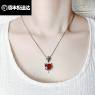 君吻【生日禮物】S925銀狐貍吊墜女泰銀鑲紅石榴石項(xiàng)鏈飾品 大號(hào)狐貍項(xiàng)鏈