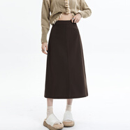 莉社（LISHE）半身裙女裝2025早春新款毛呢氣質(zhì)女長(zhǎng)裙子a字一步裙中開叉包臀裙 咖色 S