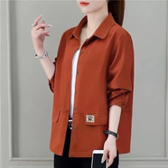 鐘依羽爆款大碼外套長袖女春季2025年新款寬松翻領(lǐng)工裝襯衫薄款春秋上衣 磚紅色 2XL 建議130-145