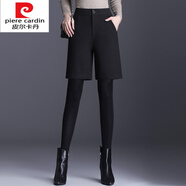 皮爾卡丹（pierre cardin）針織西裝毛呢短褲女秋冬外穿2025新款大I碼靴褲高腰直筒加厚休閑 黑色 M
