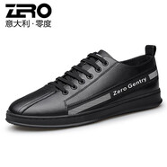 零度男鞋休閑皮鞋 新款男鞋板鞋男休閑鞋男士百搭牛皮透氣小白鞋男 黑色【官方發(fā)售】 38