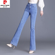 皮爾卡丹（pierre cardin）喇叭褲女高腰顯瘦垂感微喇褲2023新款春秋款女士大尺碼牛仔褲 淺藍色 26 (1尺9 腰)