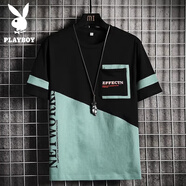 花花公子（PLAYBOY）夏季純棉t恤男士短袖冰絲薄款半袖T大碼透氣潮流牌情侶學(xué)生上衣服 56黑色 M