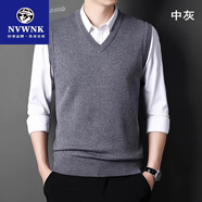 NVWNK品牌100%純羊毛背心男秋冬羊毛V領(lǐng)馬甲套頭無(wú)袖毛衣中年針織坎肩 中灰 2108款 加厚胖東來(lái)同款 3XL 185碼【建議170-185斤】胖東來(lái)同款