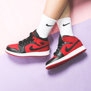 耐克（NIKE）男鞋女鞋Air Jordan 1  AJ1 情侶高幫休閑運動籃球鞋 554724-554725-610 黑紅腳趾 41