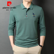 皮爾卡丹（pierre cardin）男裝長袖t恤男士2024翻領(lǐng)寬松中年男裝POLO 衫上衣服 A88綠色【高品質(zhì)款】 XL 【建議130-155斤】